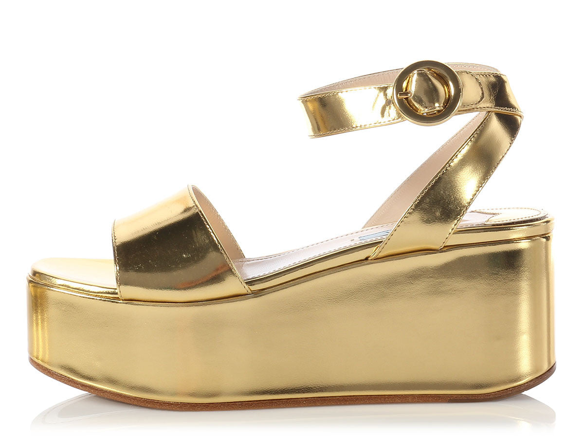 prada gold platform sandals
