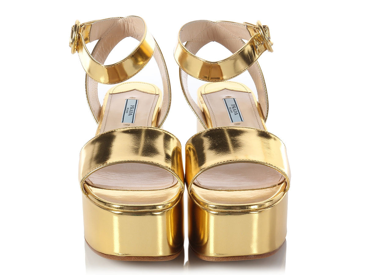 Prada Gold Wedge Platforms - Ann's 