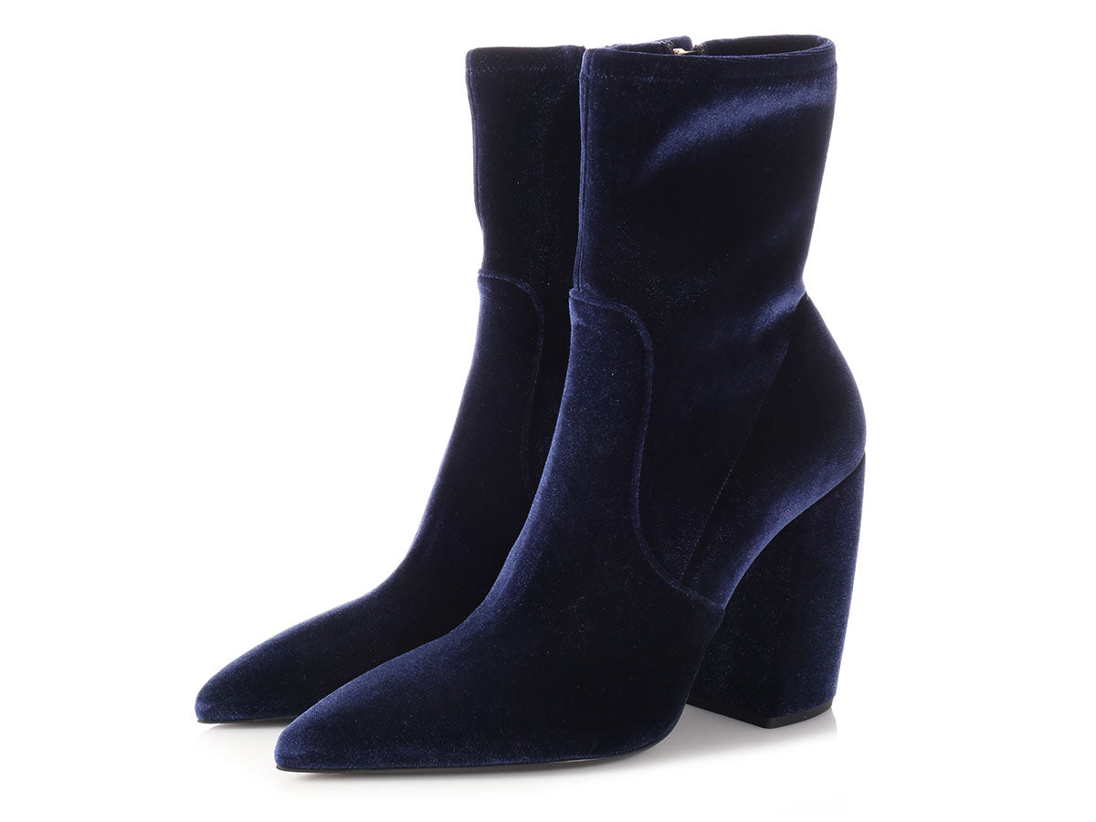 prada blue velvet boots