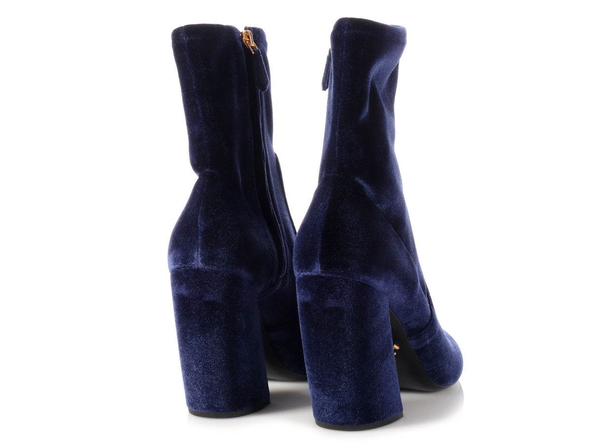 prada blue velvet boots