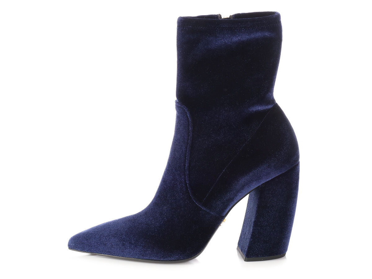 prada blue velvet boots