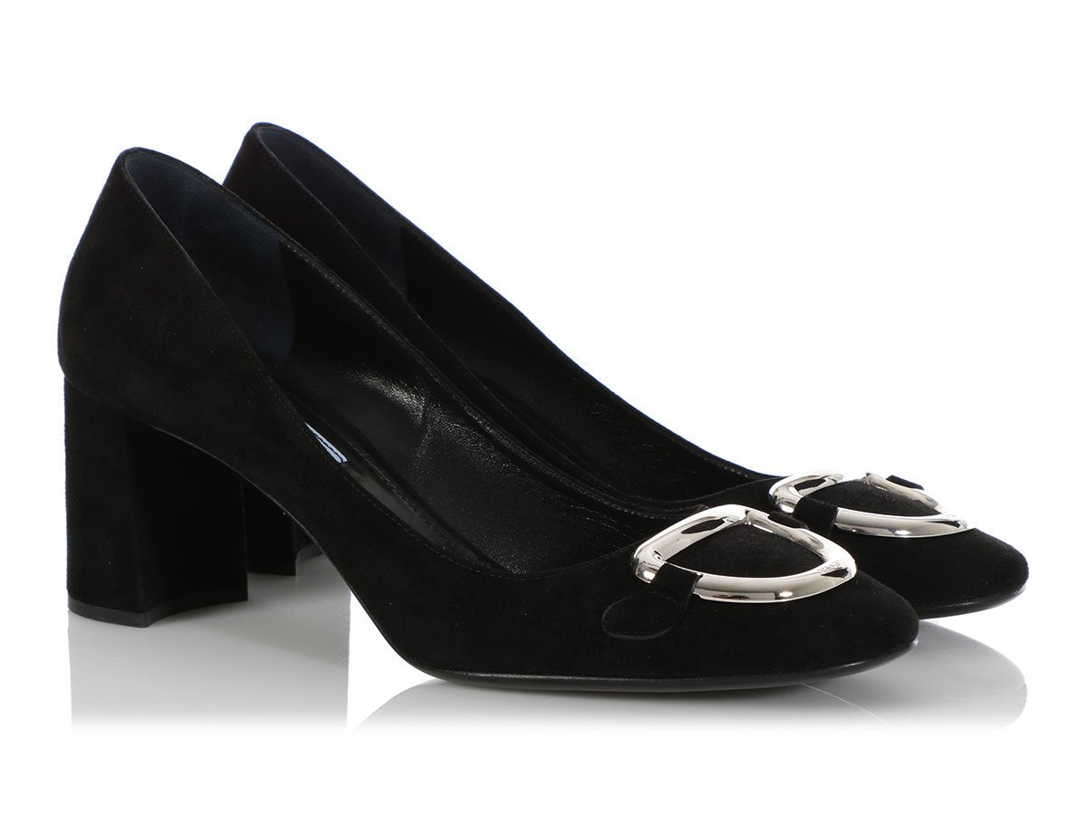 Prada Black Suede Block Heel Pumps Ann's Fabulous Closeouts