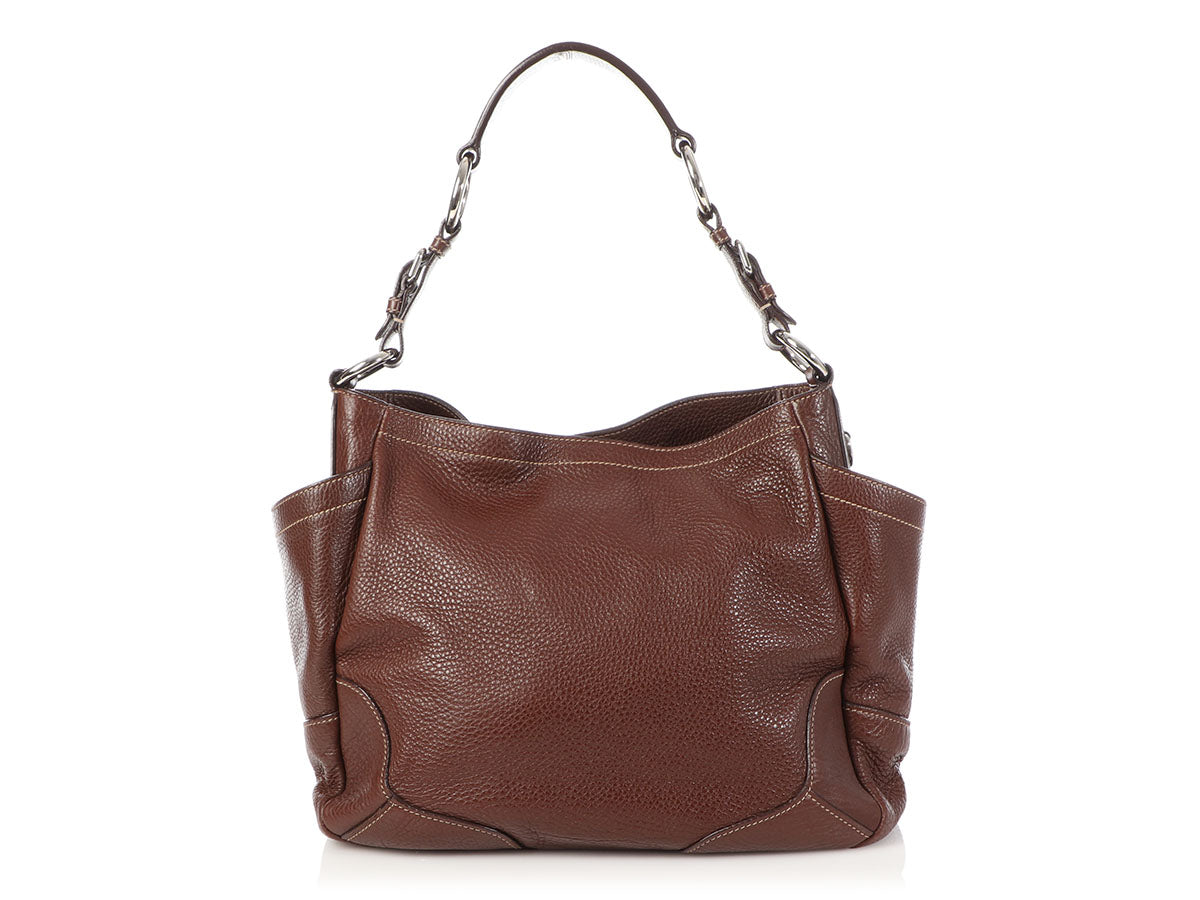 Prada Brown Vitello Daino Side Pocket Hobo - Ann's Fabulous Closeouts