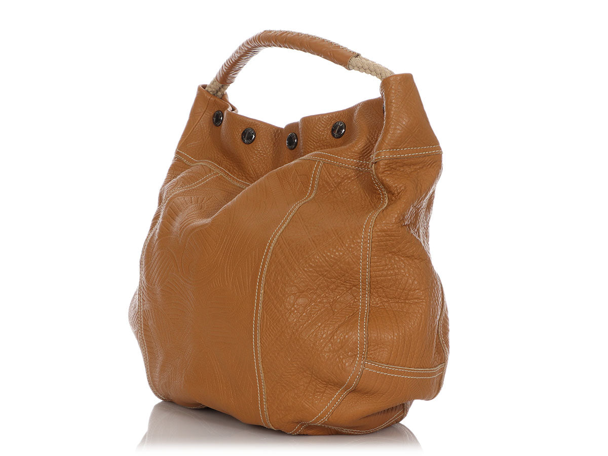 Prada Tan Embossed Leather Hobo - Ann's Fabulous Closeouts