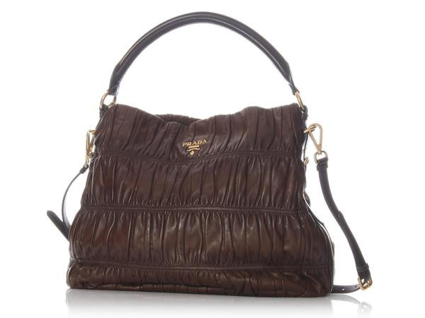 Prada Ruched Brown Leather Hobo - Ann's Fabulous Closeouts