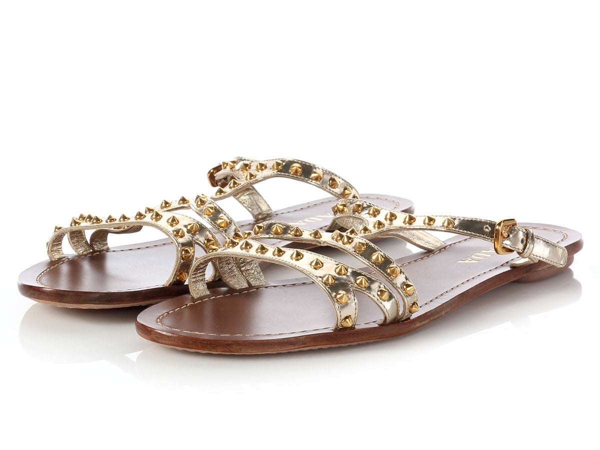 Prada Gold Studded Flat Sandals - Ann's Fabulous Closeouts