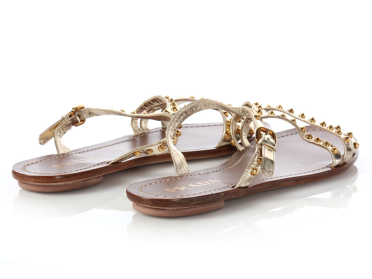 prada gold flat sandals