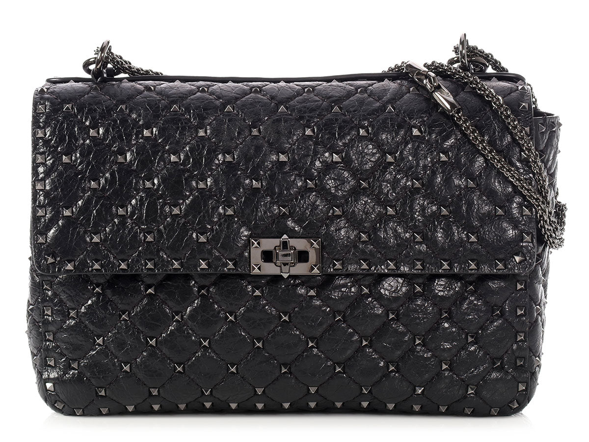 Valentino Large Black Spike Chain Bag - Ann's Fabulous Closeouts