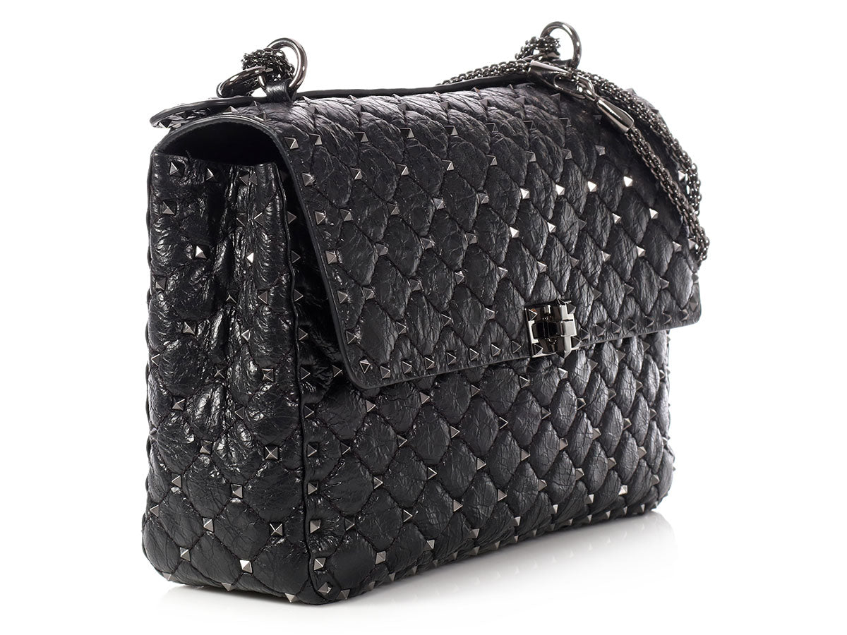 Valentino Large Black Rockstud Spike Chain Bag - Ann&#39;s Fabulous Closeouts