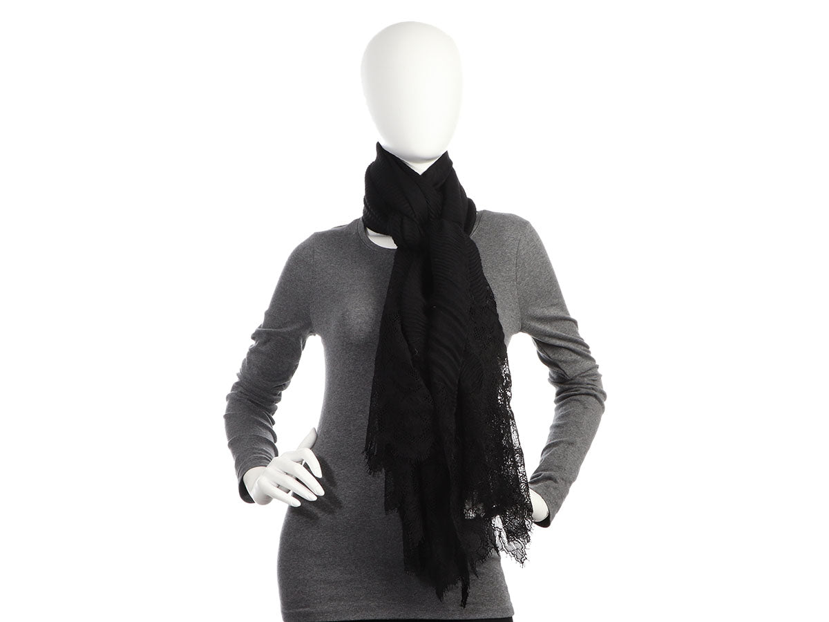 Valentino Black Pleated Cashmere Shawl