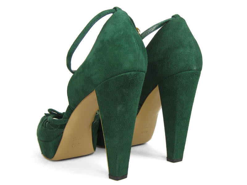 green suede high heels