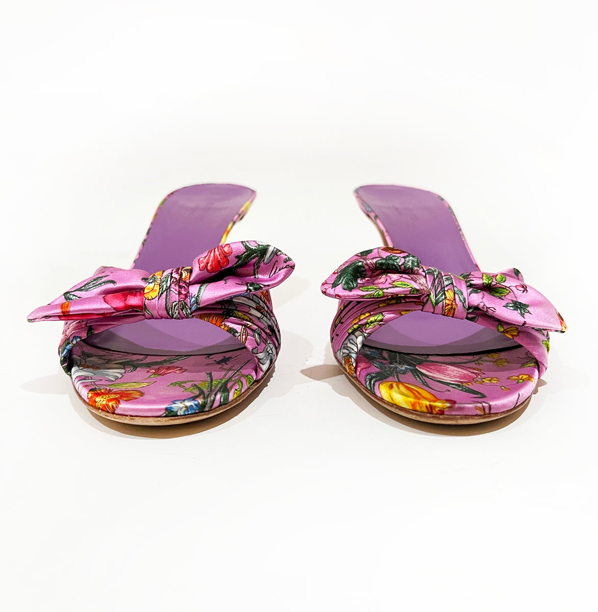 Gucci Floral Satin Bow Mules – Decades Inc.