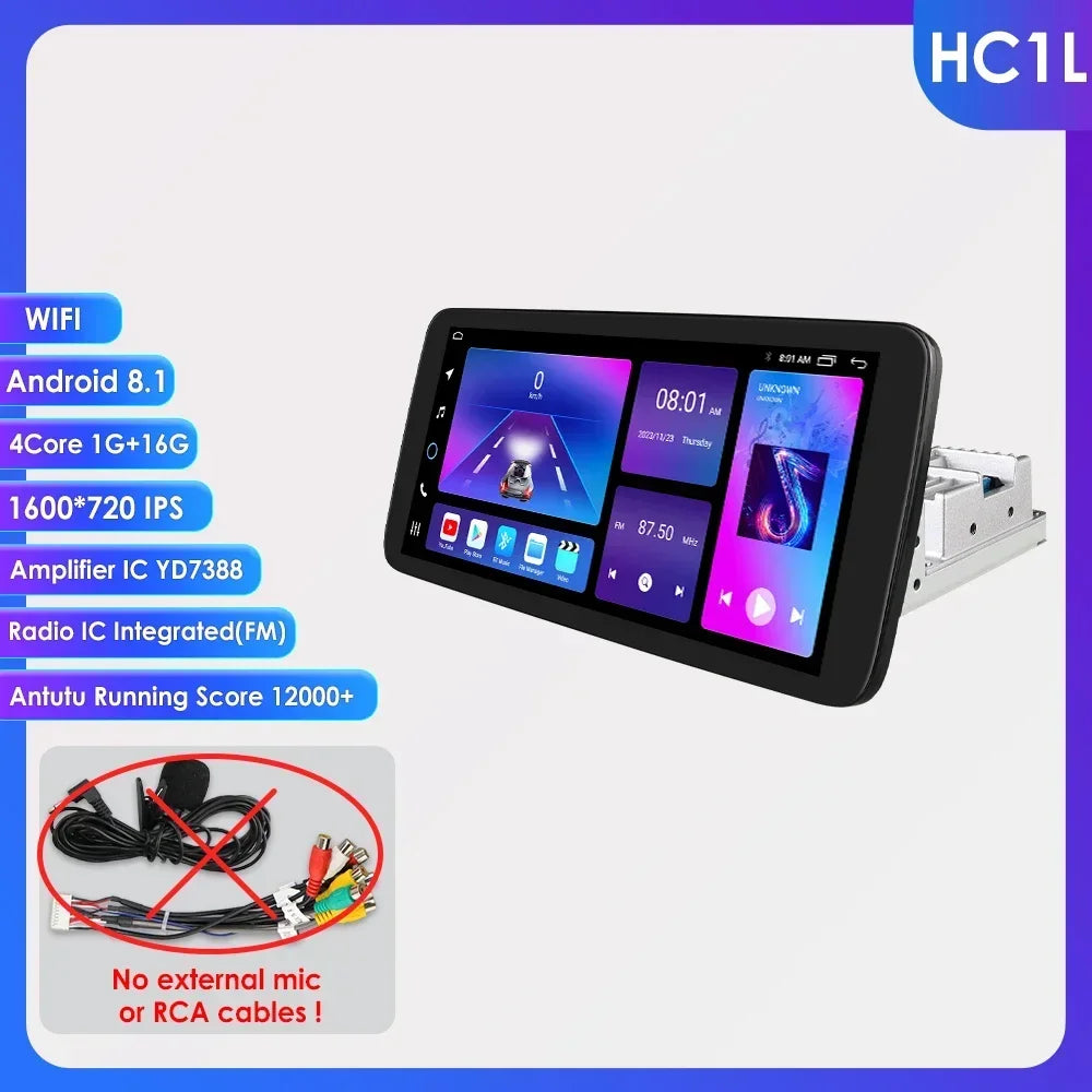 CarPlay 4G AI Multimedia Head Unit — 10.33" 360° Rotating 1-DIN GPS Stereo with DSP & WiFi