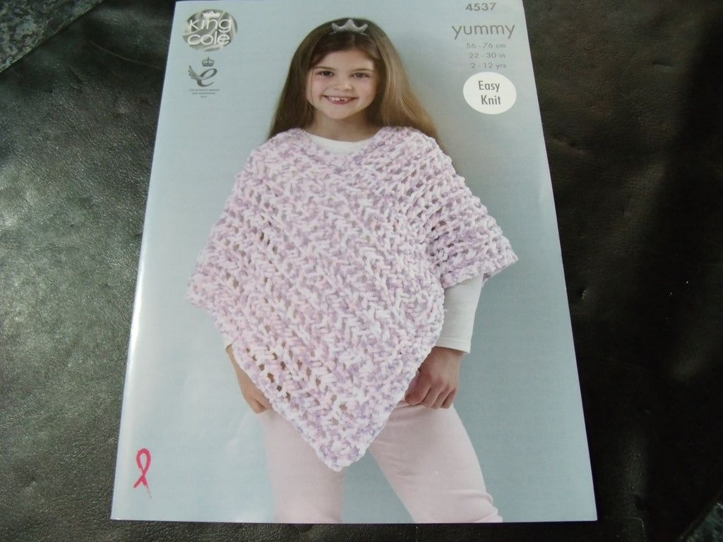 King Cole Yummy Knitting Pattern 4537 Easy Knit Ponchos – S and P Leisure