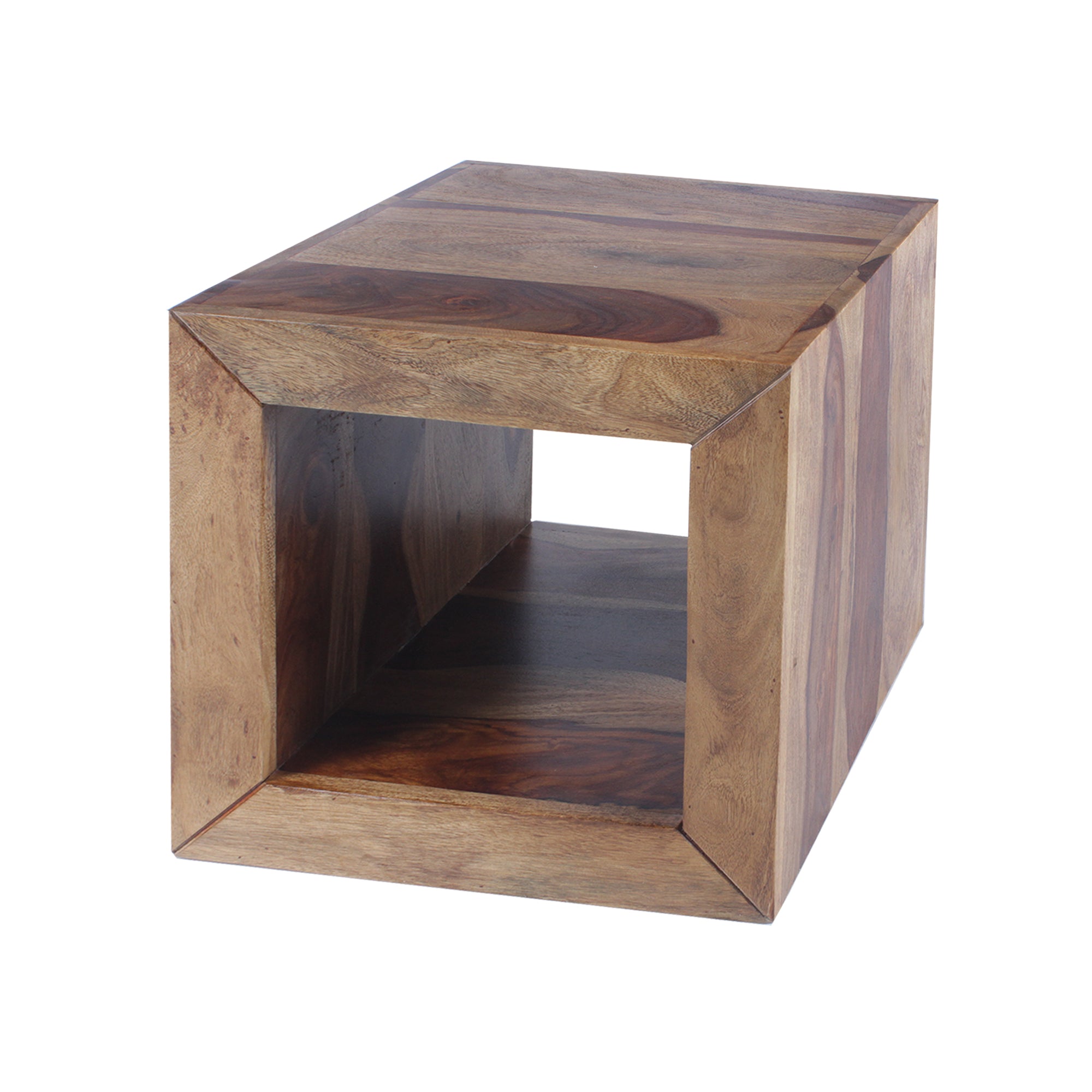 Photo 1 of Cube Shape Rosewood Side Table With Cutout Bottom, Brown