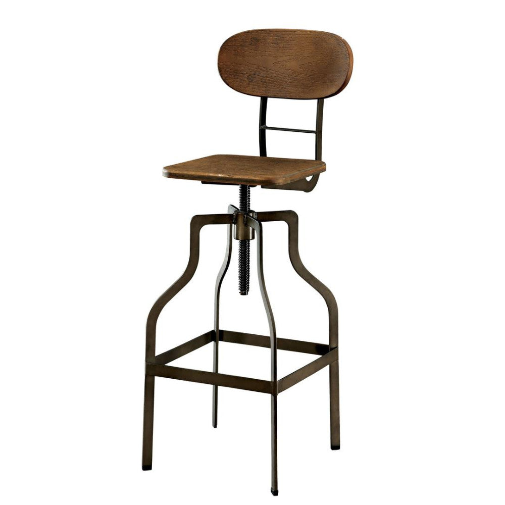 Industrial Style Wooden Swivel Bar Stool With Black Metal Base, Brown