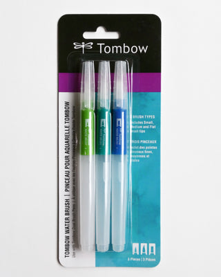 Tombow Waterbrush, 3 pack: Small, Medium, Flat Brush Set
