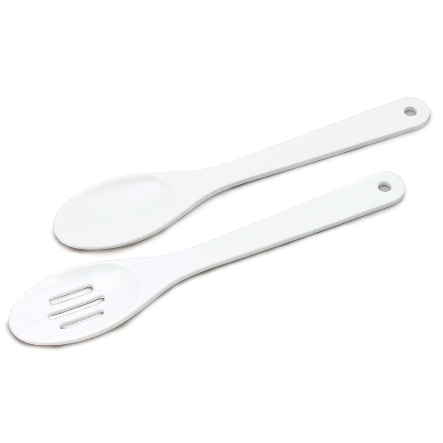 Chef Craft 2 Piece 11.5" White Plastic Poly Mixing Spoon & Slotted Spoon Set