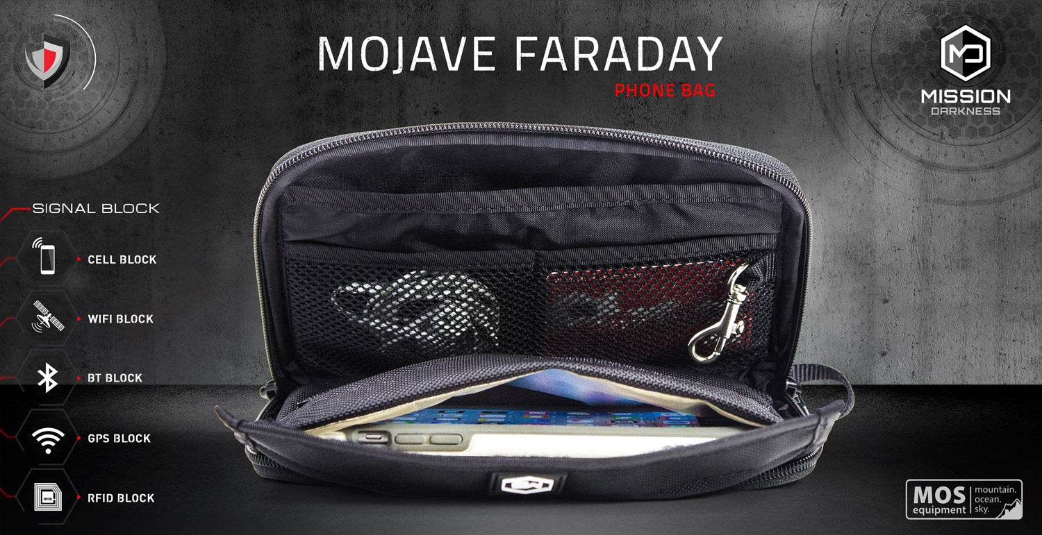 Mission Darkness mojave faraday phone bag travel case signal blocking data protection