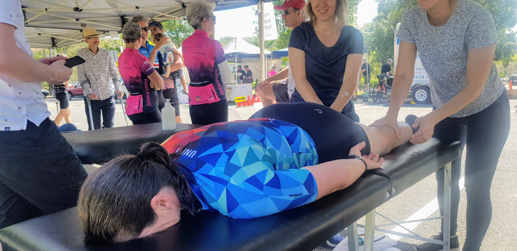 riders getting a massage after the ipswich 100 charity ride.j