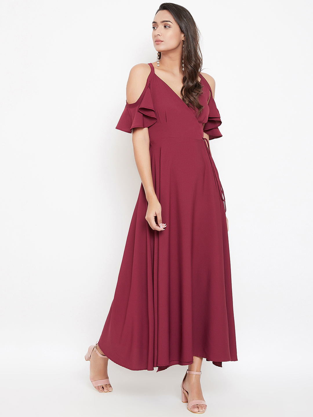 Afriyie cold shoulder flare sleeves dress