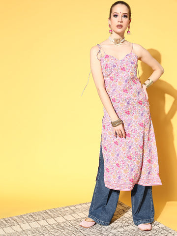 Buy Yellow Printed Cotton A-Line Kurti Online at Rs.734