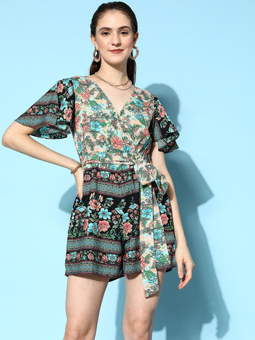 Floral Print Multicolor Short Jumpsuit For Girls and Women at Rs