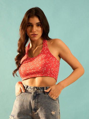 Women Blue & Pink Abstract Printed Bralette Crop Top at Rs 499