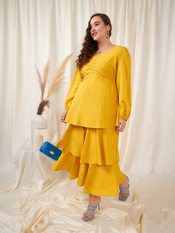 Women Solid Yellow One-Shoulder A-Line Maxi Dress - Berrylush