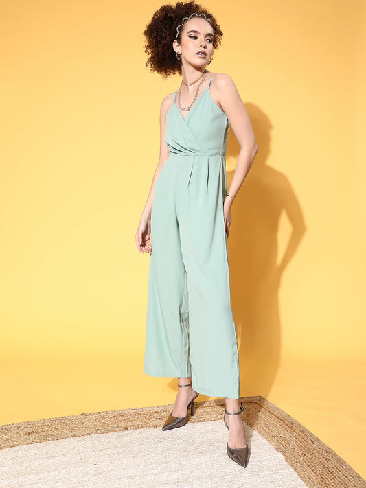 1. STATE Womens Teal Sleeveless V Neck Wrap Cropped Jumpsuit 8