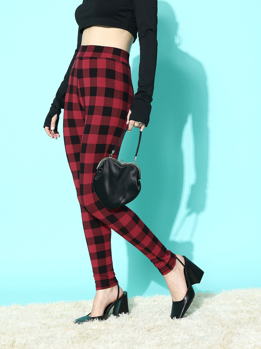 Berry Boho Plaid Leggings with POCKETS