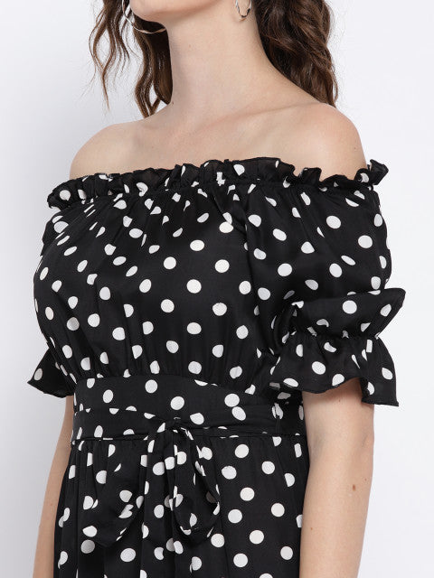 Black & White Polka Dot Off-Shoulder Maxi Dress - Berrylush