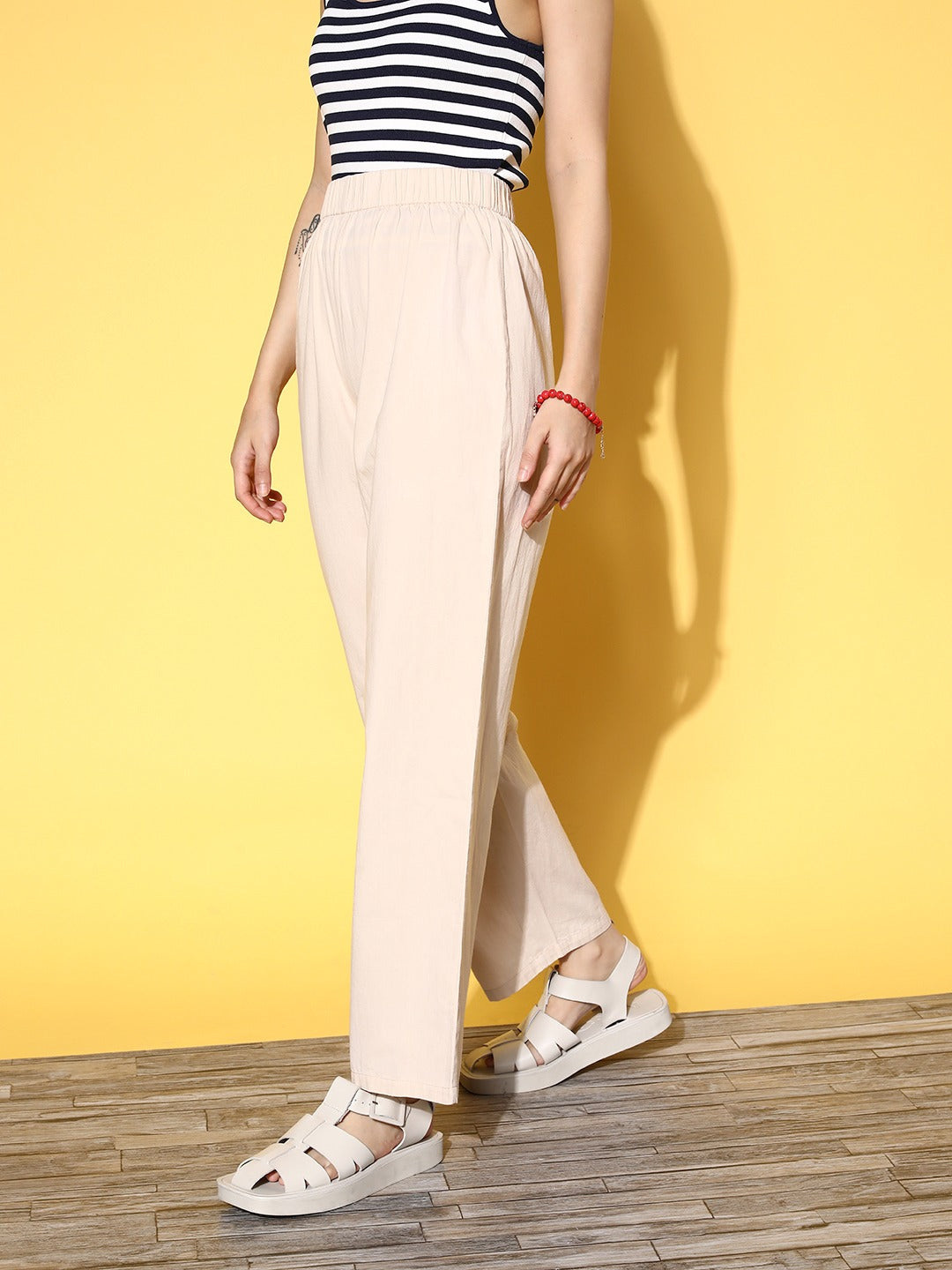 Mustard-yellow Solid Straight-Fit Women Pant