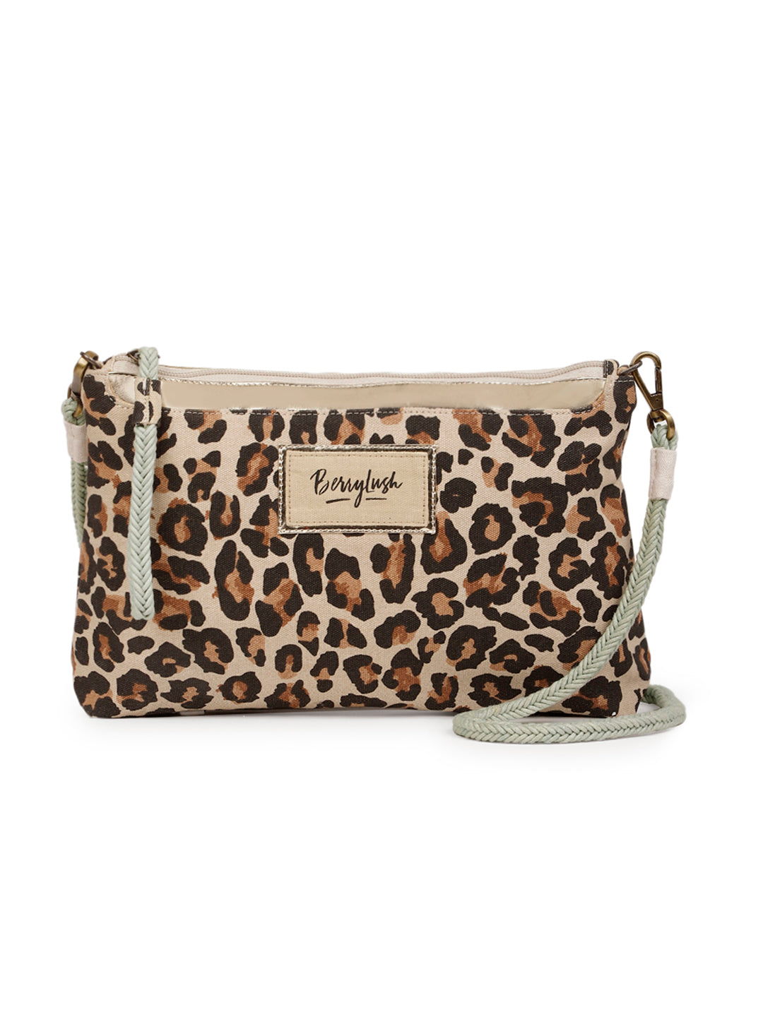 Berrylush Women Brown Leopard Print Clutch/Sling Bag