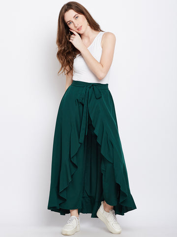 Women Solid Yellow Waist Bow Tie-Up Pleated Maxi Skirt - Berrylush