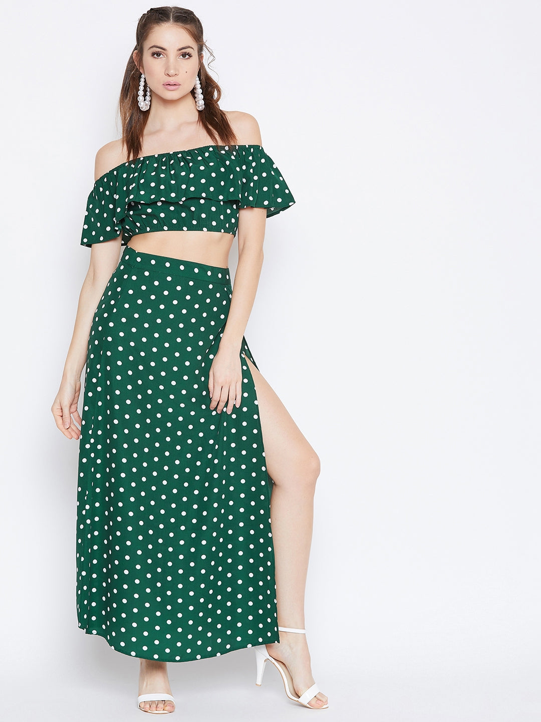 green dress white dots