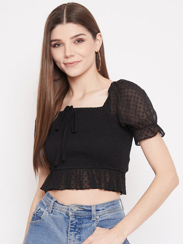 Women Black Solid Crop Wrap Top – Zudio Wholesale