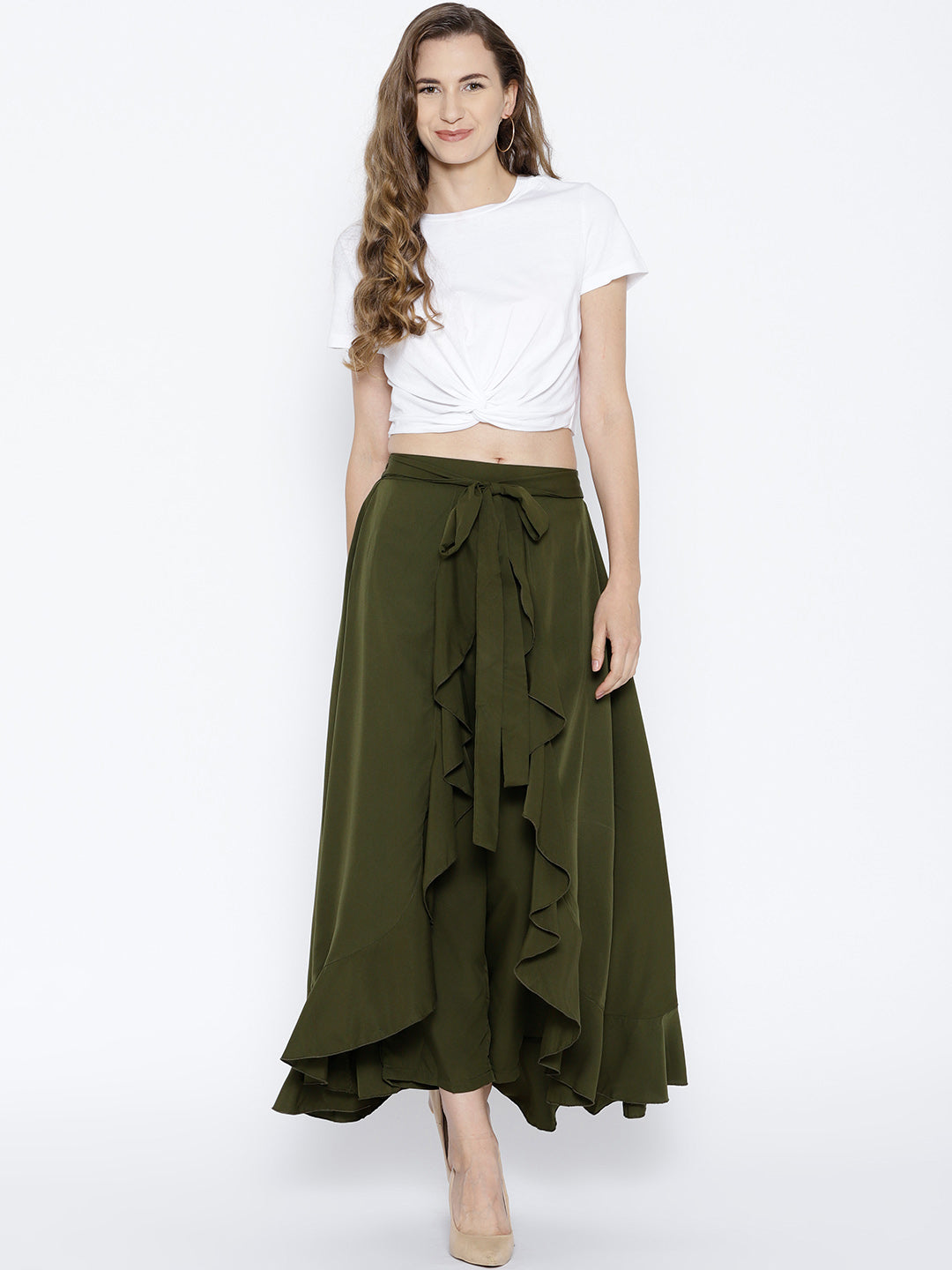 high waisted olive green maxi skirt