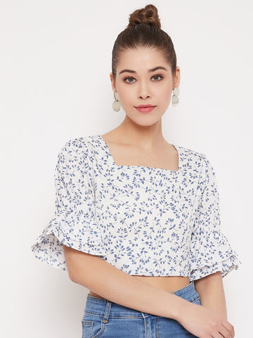 Berrylush Women White Floral Print Off-The-Shoulder Crop Top