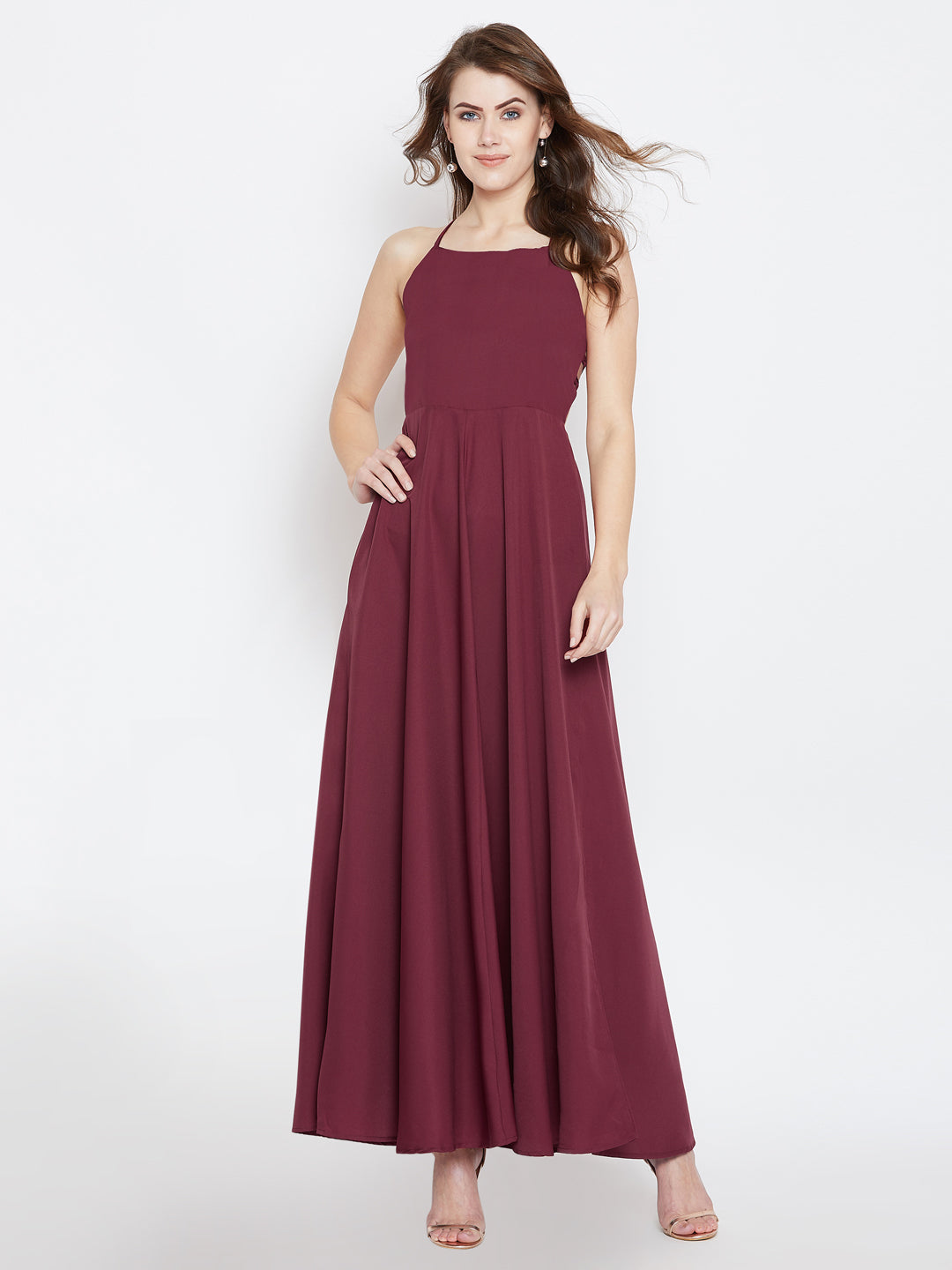 Berrylush Women Maroon Solid Maxi Dress