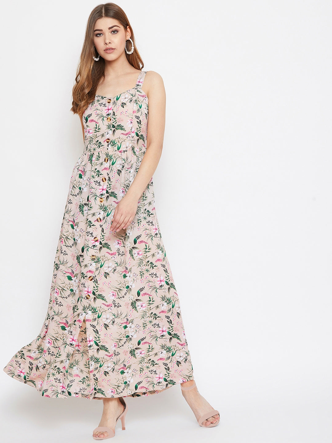 Berrylush Women Multi-Color Floral Print Sweetheart Neck Maxi Dress