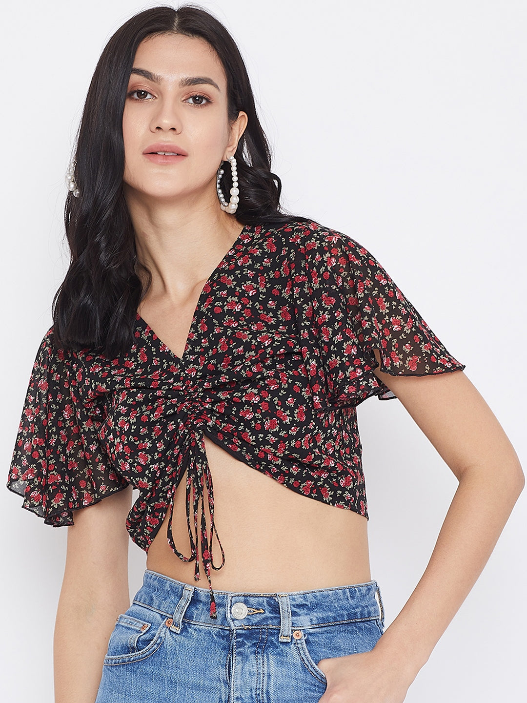 Blue Base Floral Crop Top - Women's Tops