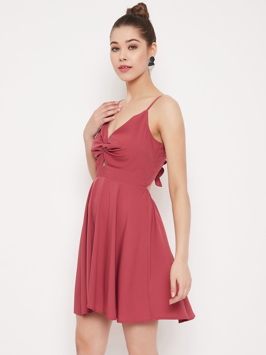 Women Solid Pink Round Neck Cut-Out Crepe Thigh-High Slit Fit & Flare Maxi  Dress - Berrylush