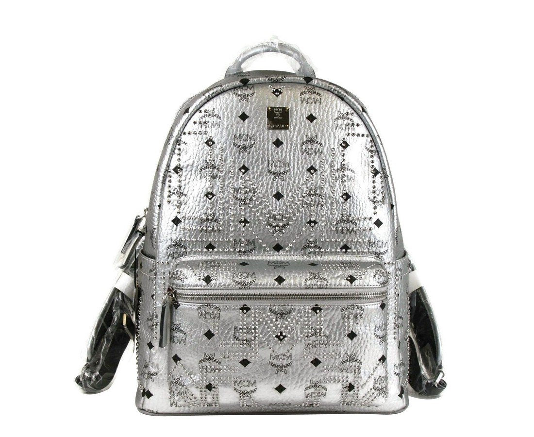 MCM Women's Berlin Silver Metallic Coated Canvas Mini Backpack
