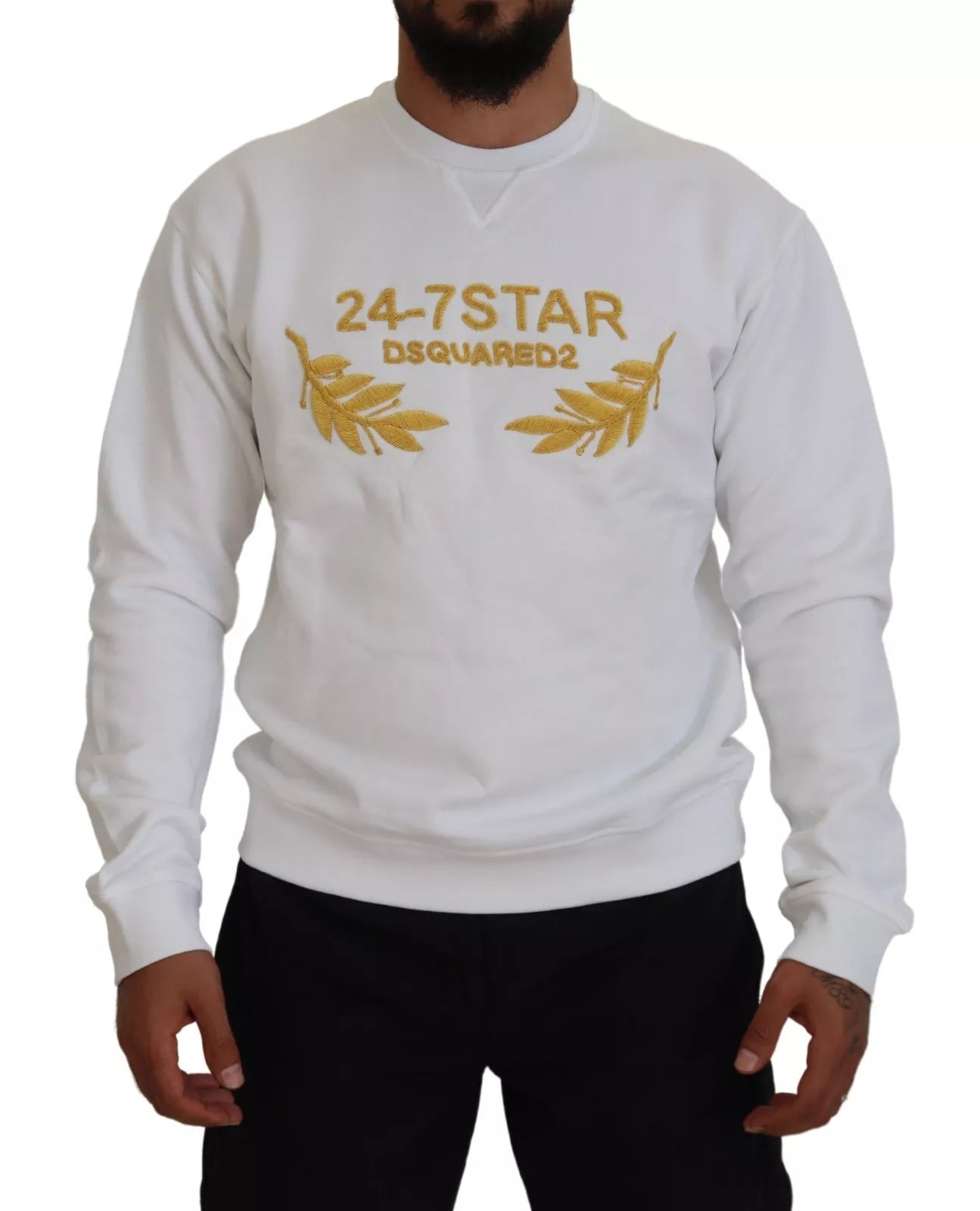 Dsquared² White Embroidered Crewneck Sweatshirt Men's Sweater