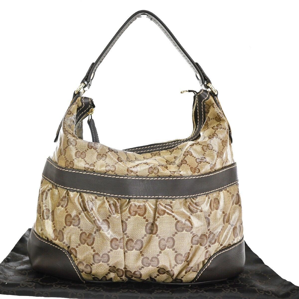 Gucci Gg Crystal Beige Canvas Shoulder Bag () In Black