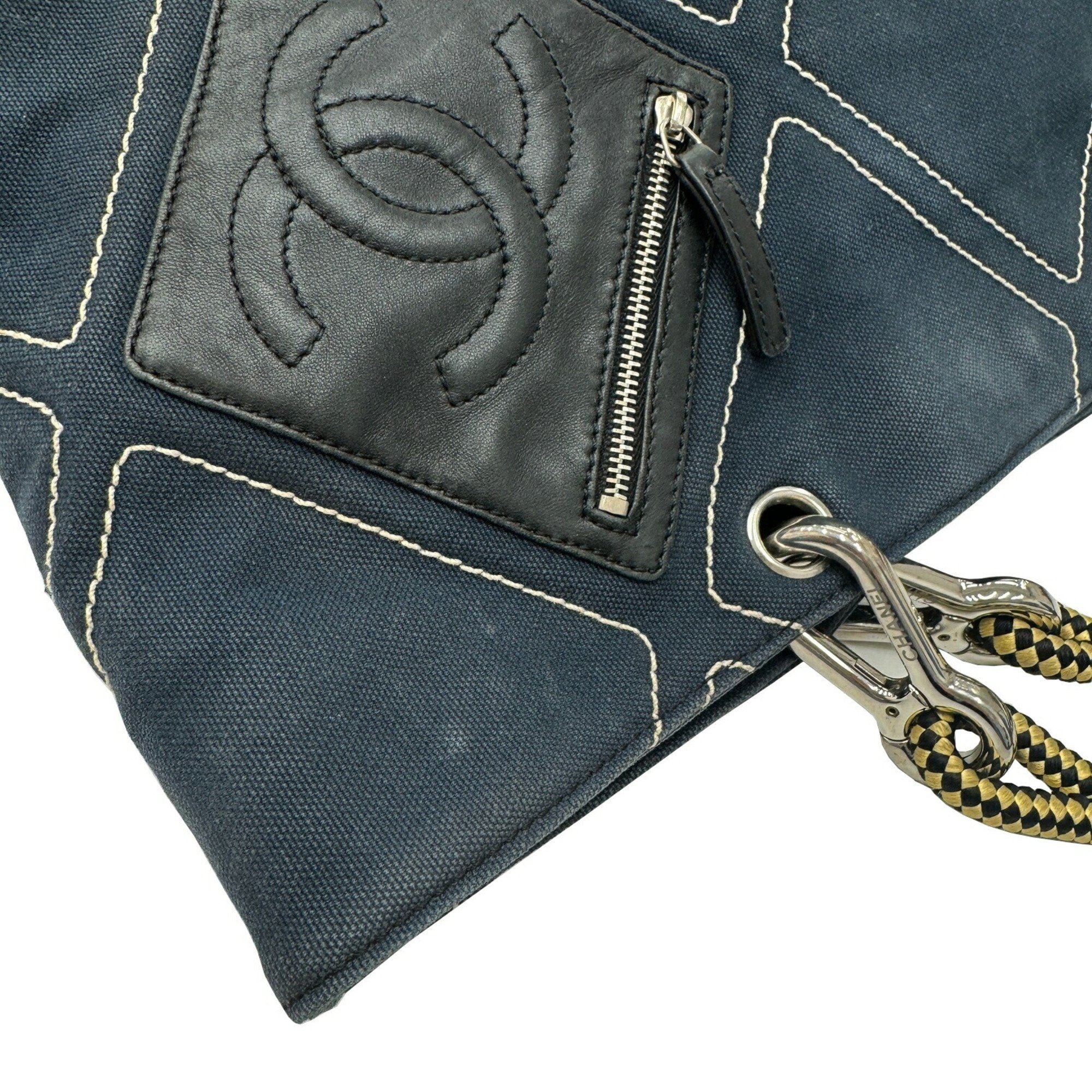 Pre-owned Chanel Coco Mark Navy Canvas Tote Bag ()