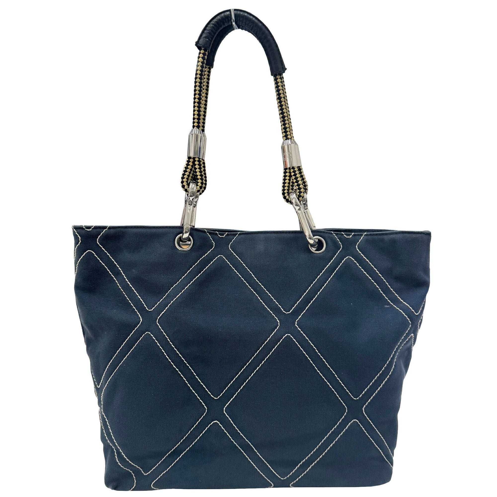 Pre-owned Chanel Coco Mark Navy Canvas Tote Bag ()