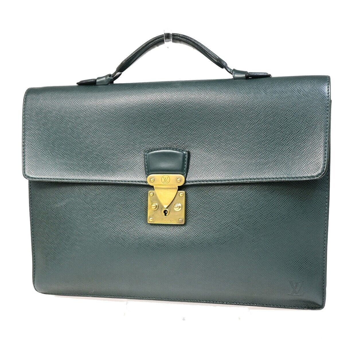 Image of Louis Vuitton Serviette Kourad Green Leather Briefcase Bag (Pre-Owned)