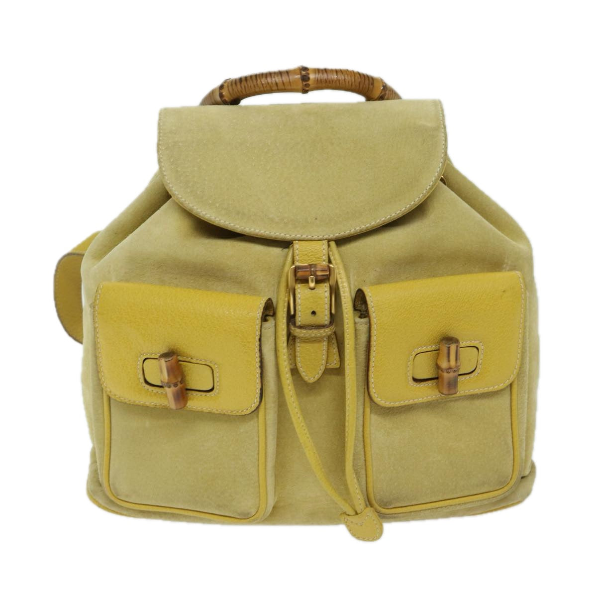 Gucci Bamboo Yellow Suede Backpack Bag ()
